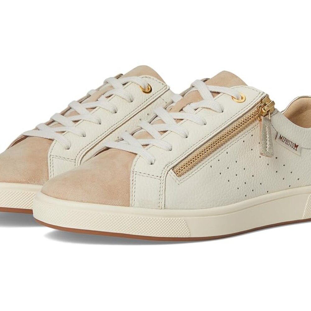 Mephisto Nikita Sneakers 10 White Tan Leather Suede Zip Comfort